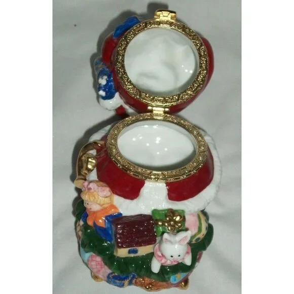 Traditions Porcelain Hinged Keepsake Decorative Box Christmas Xmas Santa Claus
